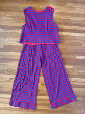 BURU Striped Sleeveless Cropped knit set - Red & Blue